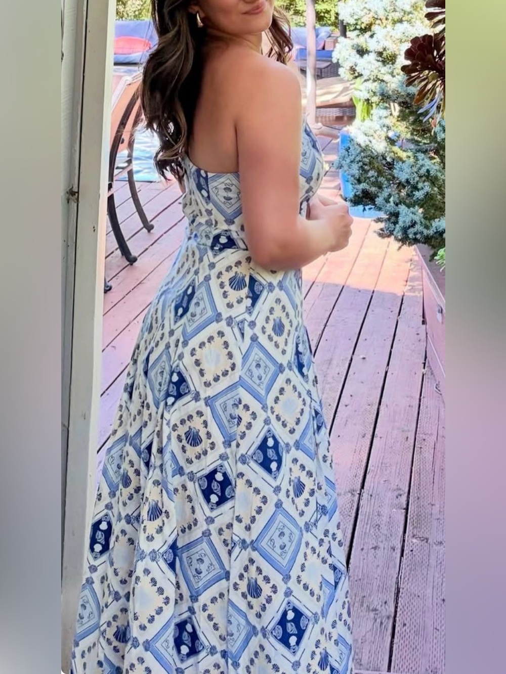 7 For All Mankind Strapless Blue & Cream Printed Maxi Dress - Picture 10 of 10